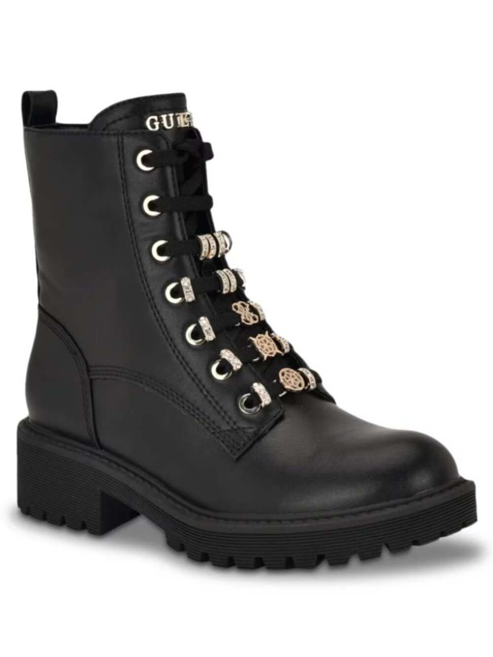 GUESS Sionaa Logo Charm Combat Boots Black Size 10 NWT